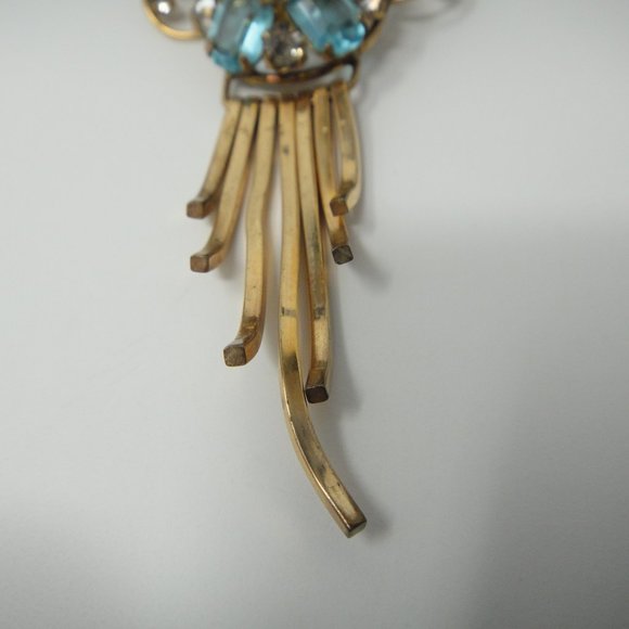 Vtg 12K GF Aqua Rhinestone Pin Pendant Earring M&S - Picture 5 of 10